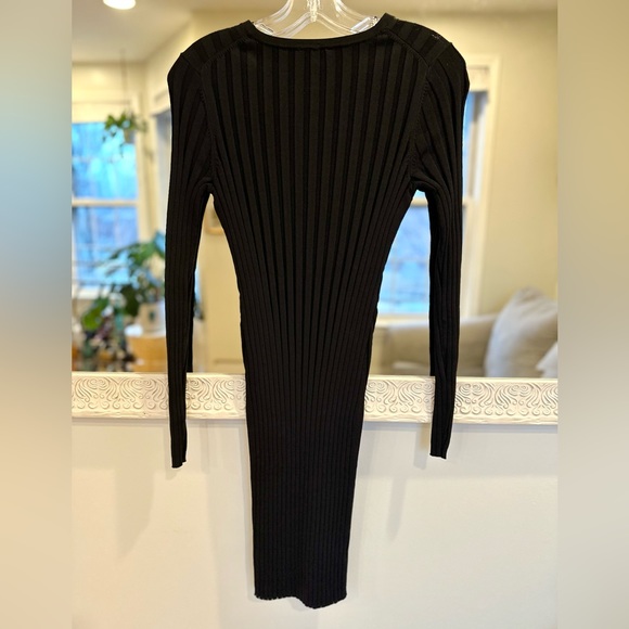 Ann Taylor Black Ribbed Fitted Long Sleeve Contour Bodycon Dress - Mid-Thigh - S - Picture 3 of 6